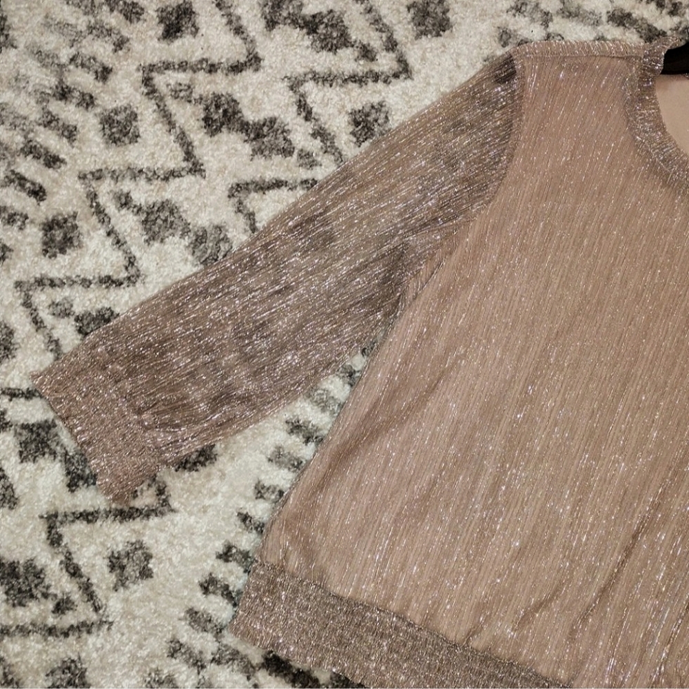 Adiva Goldish/Pink Sparkly Sheer Sleeve Blouse, NWOT